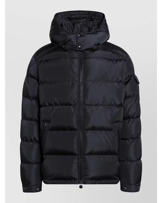 Moncler Black Hooded Padded Jacket Elastic Cuffs Pockets for men