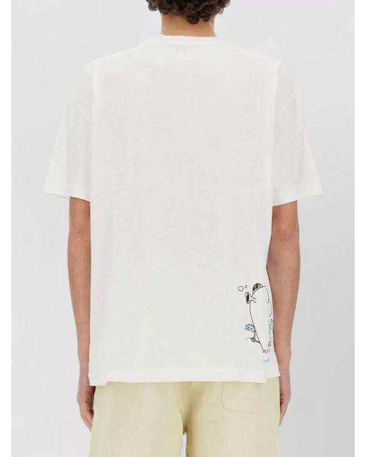 3.PARADIS White Edgar Plans Graphic Logo Crew Neck T-Shirt for men