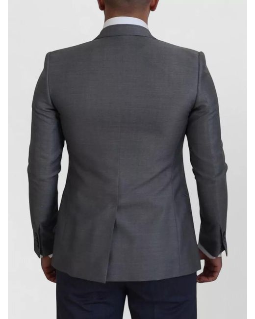 Dolce & Gabbana Blue Wool Silk Slim-Fit Blazer for men