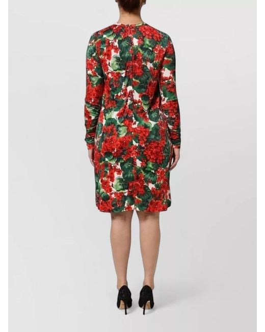 Dolce & Gabbana Red Floral Knee-Length Dress