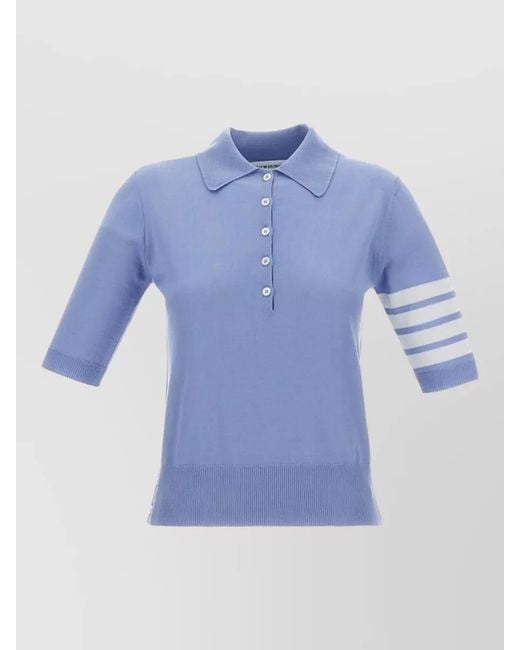 Thom Browne Blue Wool Polo Knit Shirt Striped Sleeves