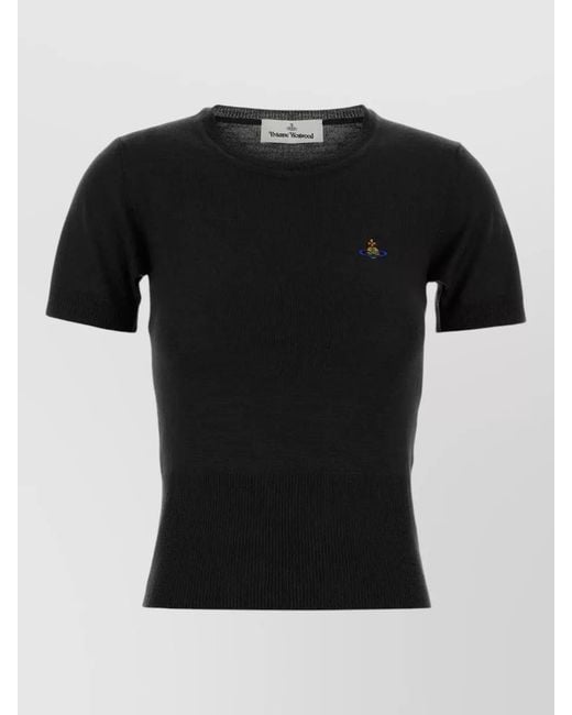 Vivienne Westwood Black Bea Wool Sweater Round Neck Short Sleeves
