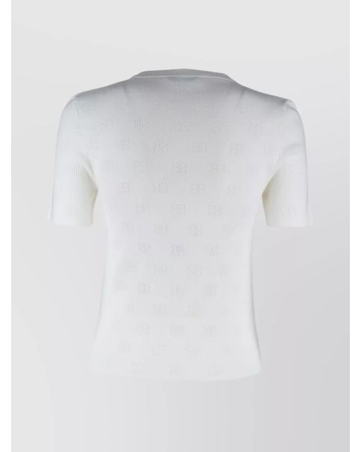 Balenciaga White Open-Knit Wool Monogram Crew-Neck Short-Sleeve Knitted Top