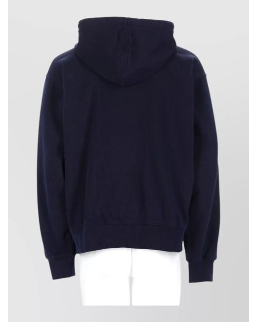 Drole de Monsieur Blue Hooded Jacket Ribbed Cuffs Hem Pockets for men