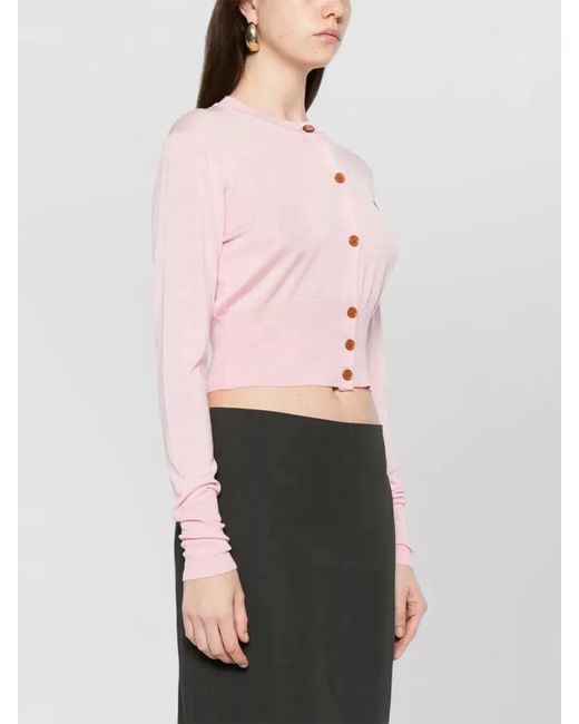 Vivienne Westwood Pink Wool Slim-Fit Cropped Crewneck Cardigan