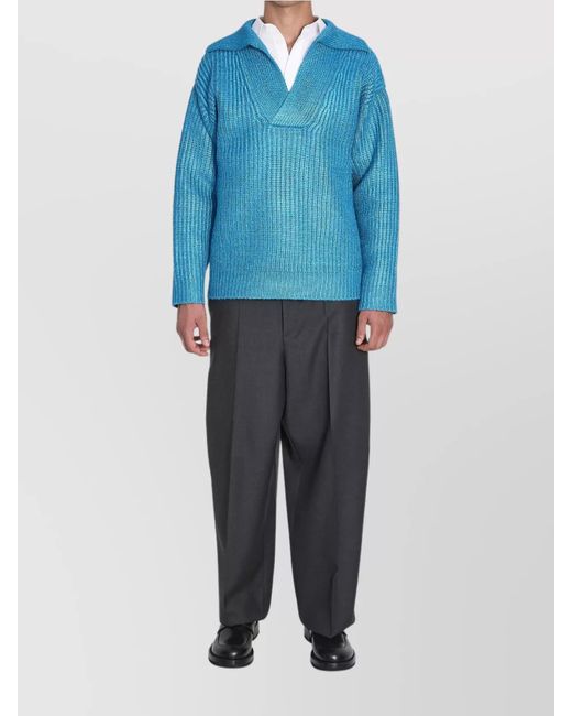 Valentino Garavani Blue V-Neckline Silk Blend Sweater for men