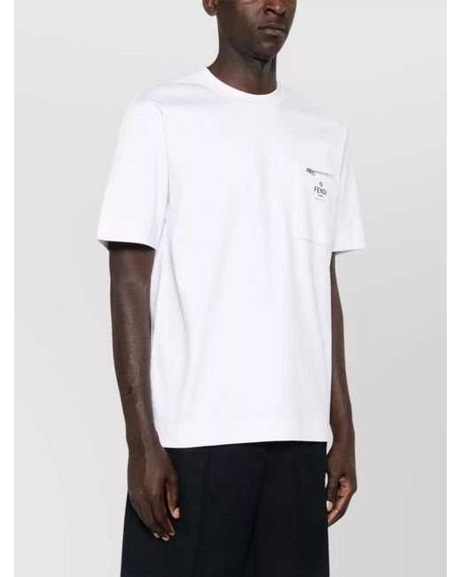Fendi White Cotton Oversized Logo Pocket T-Shirt for men