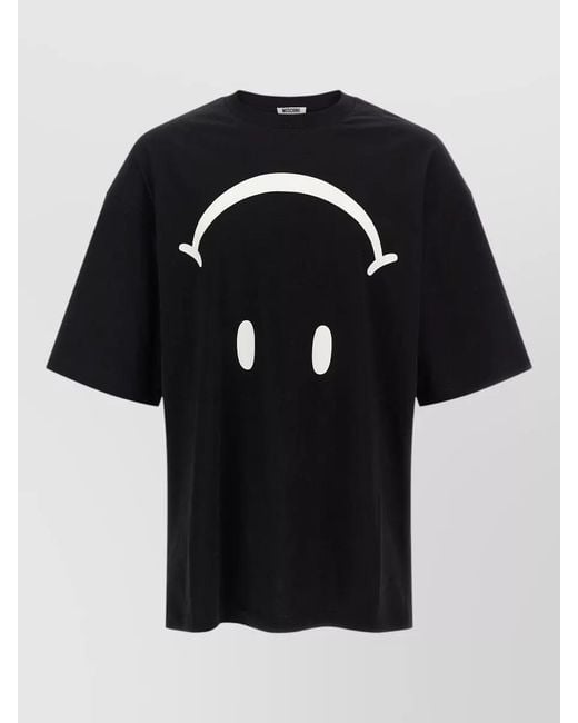 Moschino Black Smiley Logo Crew Neck Graphic T Shirt for men