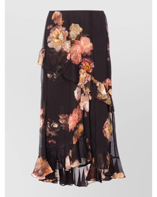 Zimmermann White Asymmetric Floral High Waist Maxi Skirt