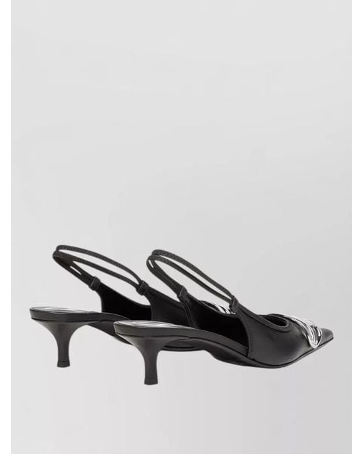 DIESEL Black Venus Leather Slingback Pumps Kitten Heel