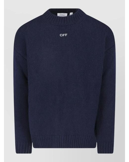 Off-White c/o Virgil Abloh Blue Crew Neck Sweater Contrast Pattern Knit for men