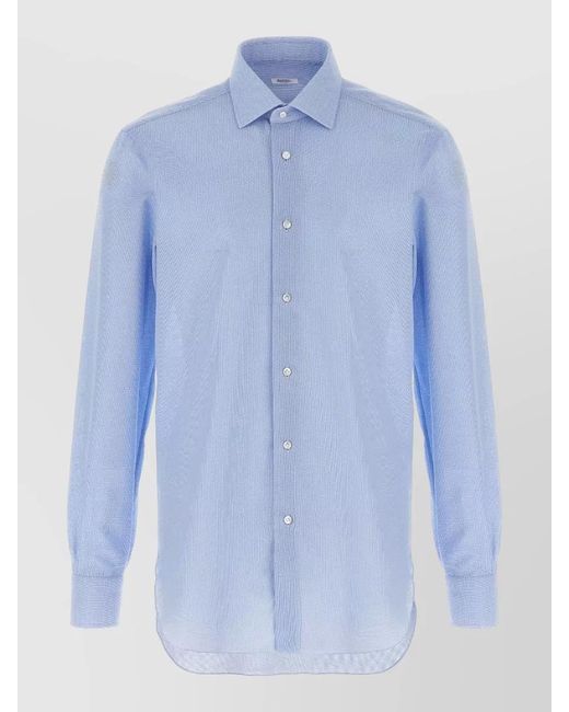 Barba Napoli Blue Honeycomb Texture Shirt Button Down Collar for men