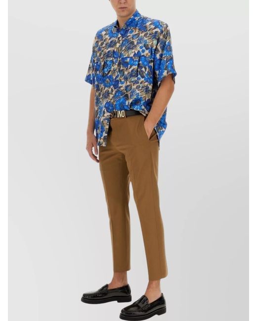 Moschino Blue Floral-Print Oversized Shirt for men