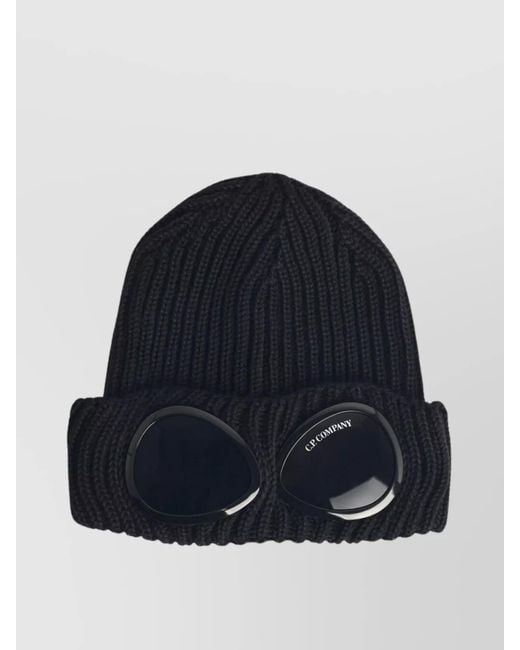 C P Company Blue Wool Beanie Featuring Integrated Goggles for men
