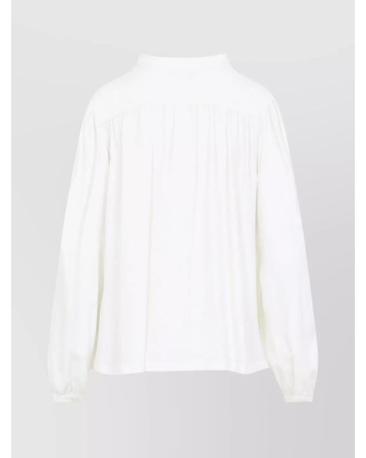 Giambattista Valli White Silk Long-Sleeve Crew-Neck Blouse