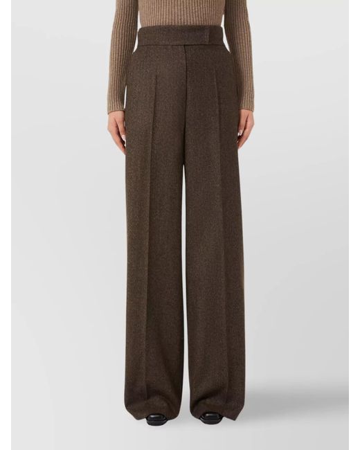 Max Mara Brown Virgin Wool High-Rise Wide-Leg Trousers