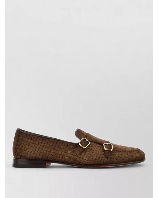 Santoni Brown Suede Monk Shoes Scacco Double Buckle for men