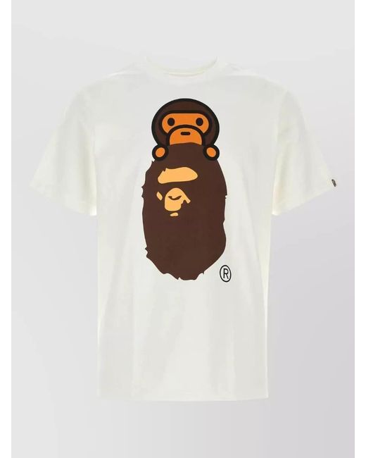A Bathing Ape White Milo Ape Head Cotton Crew Neck T-Shirt for men