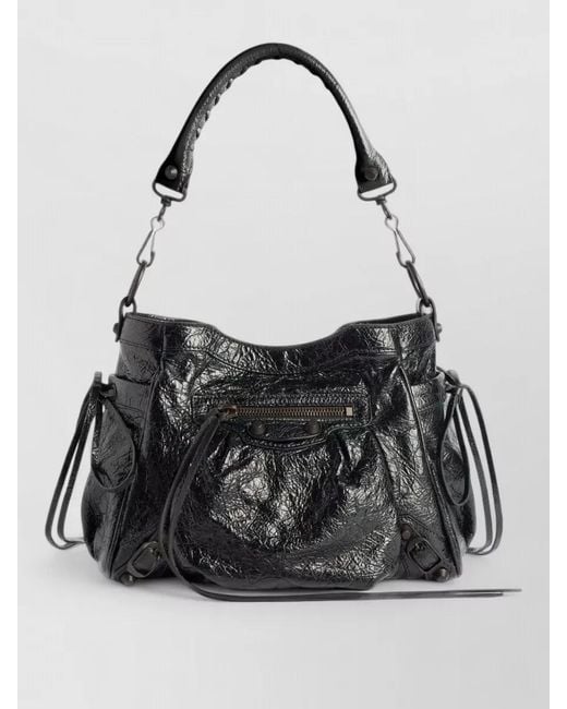 Balenciaga Black Bag Top Handle Strap Front Zip Pocket
