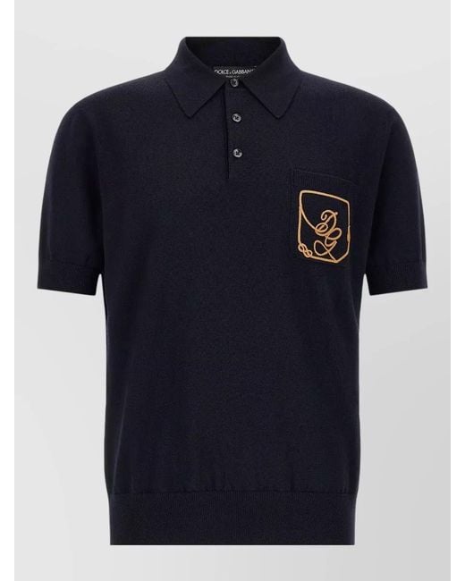 Dolce & Gabbana Blue Virgin Wool Regular-Fit Polo Shirt for men