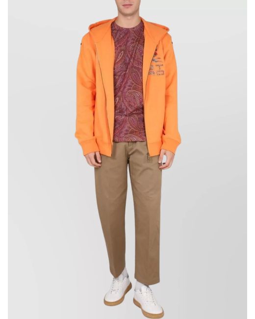 Etro Orange Hooded Zip Hoodie for men