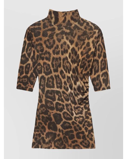 Stella McCartney Brown Leopard Print High-Neck Top