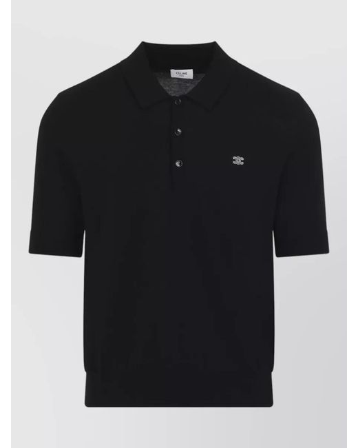 Céline Black Polo Sweater Straight Fit Ribbed Trims for men