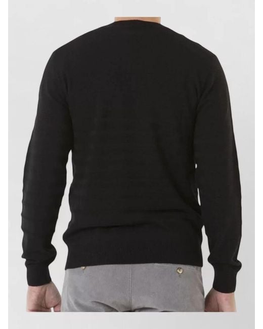 Paolo Pecora Black Crew Neck Knitwear Ribbed Long Sleeves for men
