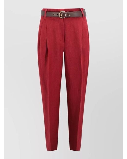 Max Mara Red Linen Trousers High Waist Belted Max Mara