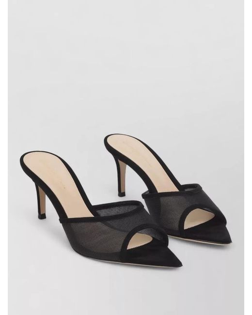 Gianvito Rossi Black Elle 70 Suede Mesh Stiletto Mules