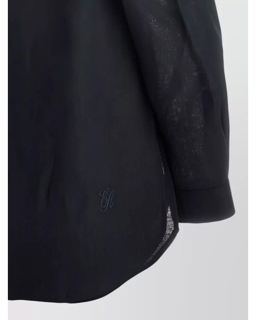 Emporio Armani Blue Linen Shirt Long Sleeves Embroidered Detail