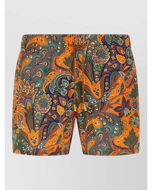 Etro Orange Printed Swim Shorts for men