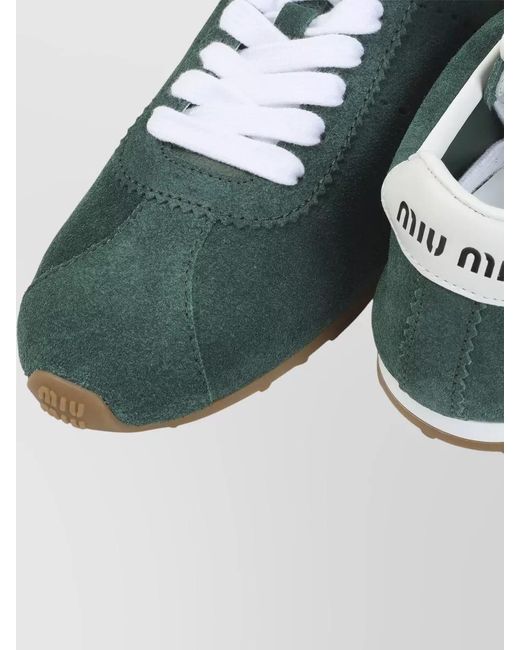 Miu Miu Green Suede Calf Leather Lace Up Sneakers
