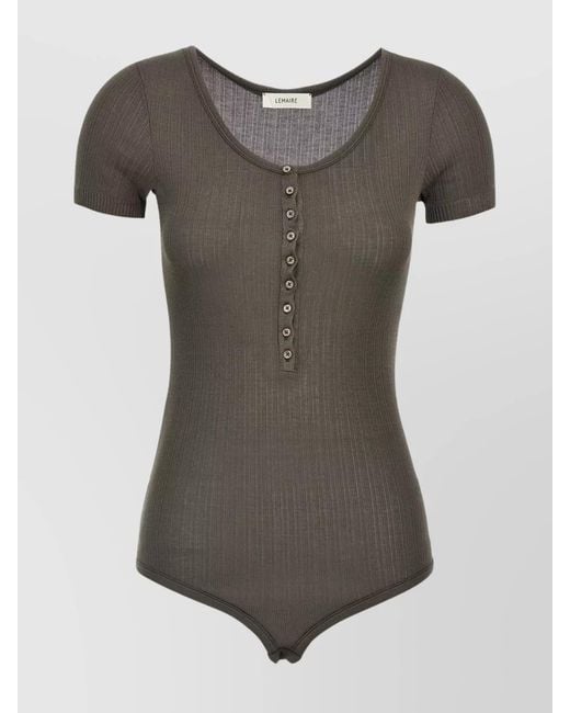 Lemaire Gray Silk Blend Ribbed Long-Sleeve Top