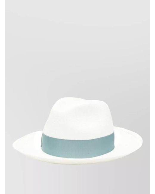 Borsalino White Giulietta Straw Hat Wide Brim Ribbon