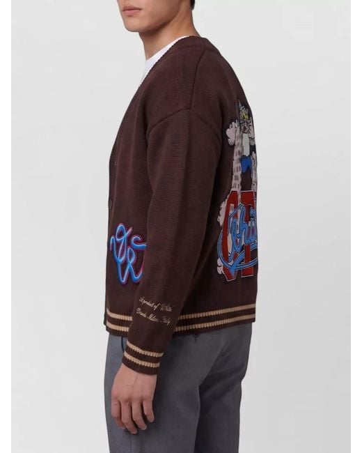 Off-White c/o Virgil Abloh Brown Cat Varsity Knit Cardigan V Neck for men