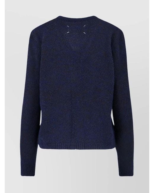 Maison Margiela Blue Virgin Wool V-Neck Ribbed Cardigan
