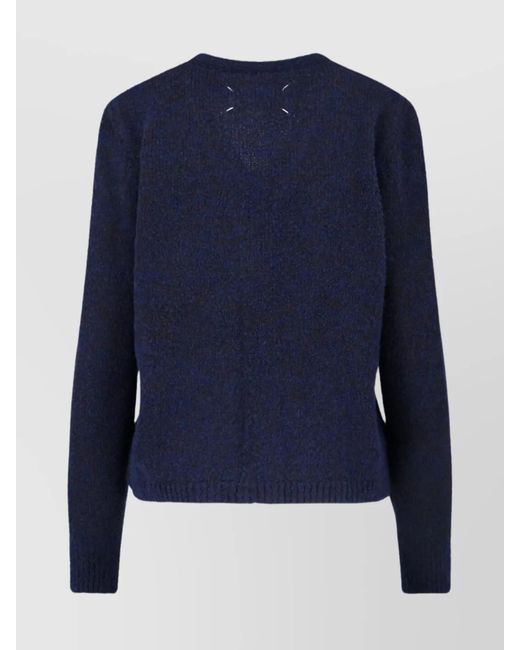 Maison Margiela Blue Virgin Wool V-Neck Ribbed Cardigan