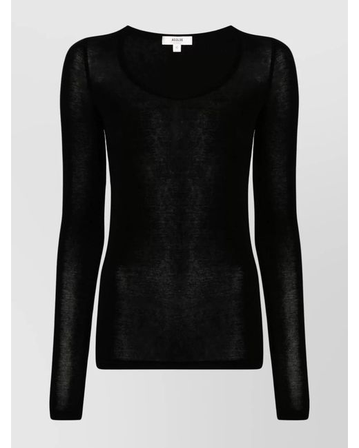 Agolde Black Fine-Knit Scoop-Neck Long-Sleeve Top