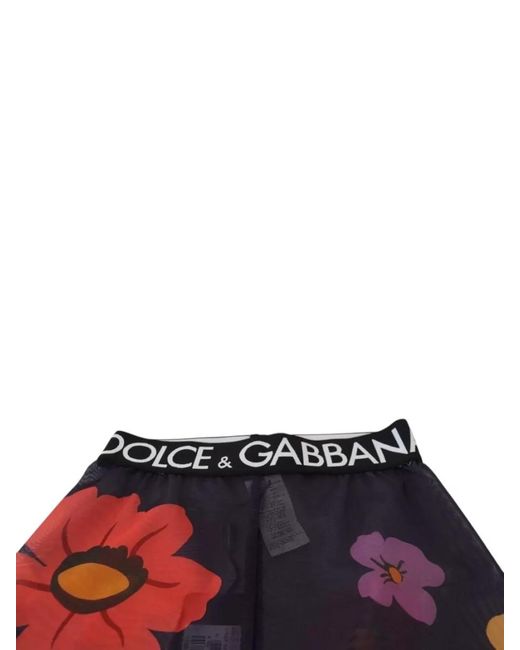 Dolce & Gabbana Red Floral-Print Knee-Length Leggings
