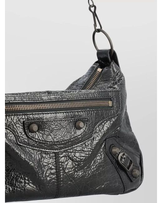 Balenciaga Black City Moto Shoulder Bag Buckle Front Pocket for men