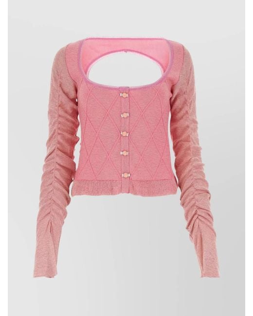 Cormio Pink Ruffled-Sleeve Knitted Cardigan