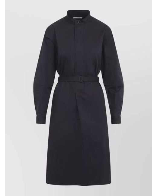 Lemaire Blue Belted Cotton Satin Midi Shirt Dress