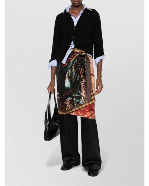 Dries Van Noten Black Silk Wrap Midi Skirt