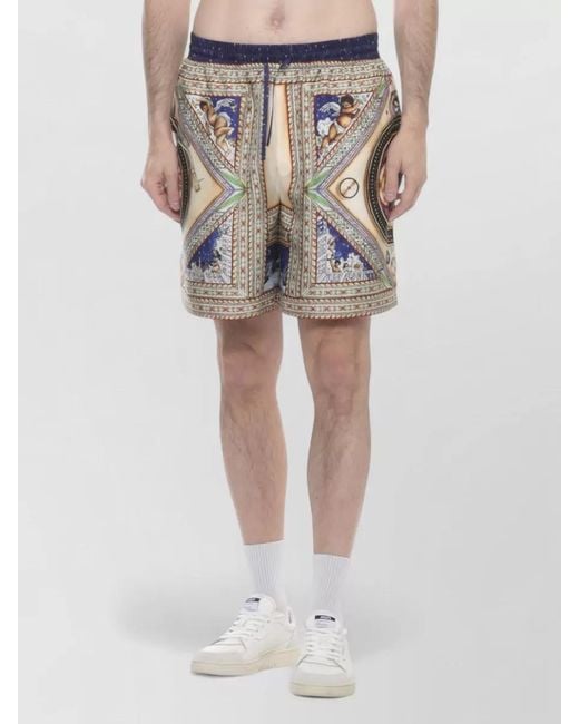 Casablanca Blue Silk Printed Tailored Shorts for men