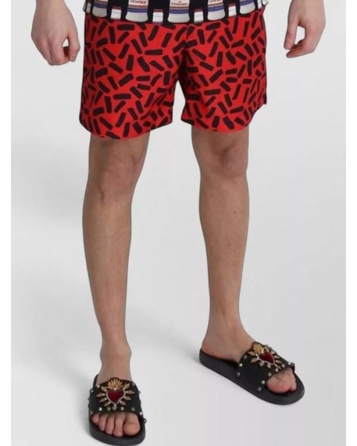 Dolce & Gabbana Red Patterned Beach Shorts Swimwear for men