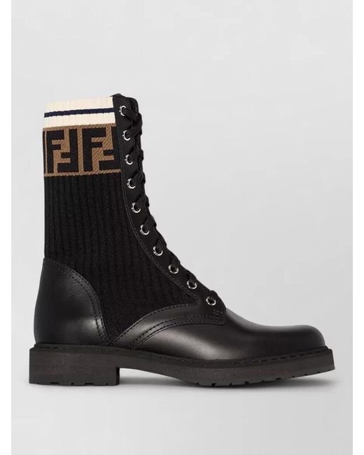 Fendi Black Leather Rockoko Combat Ankle Boots