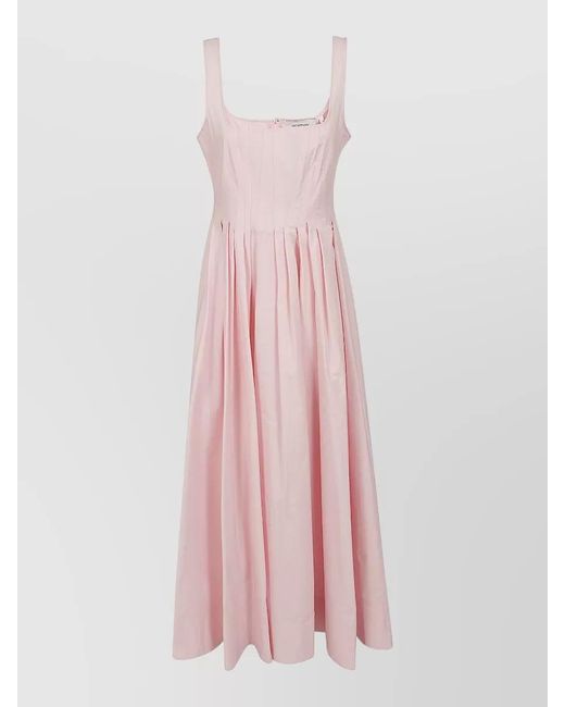Max Mara Pink Cotton Midi Dress Square Neckline Pleated