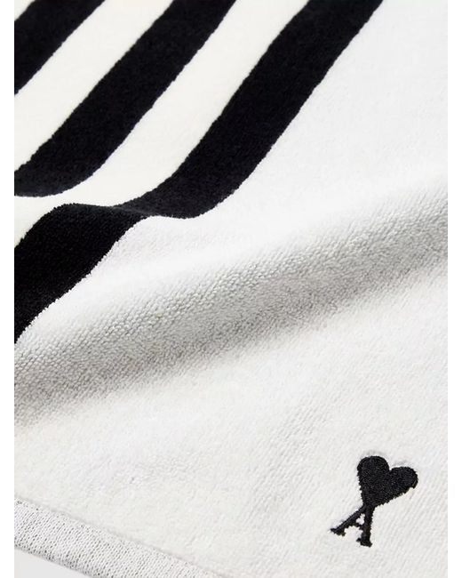 AMI Black Cotton Striped Beach Towel Scarf