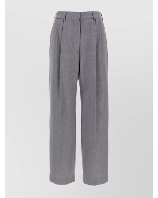 Blazé Milano Gray Front Pleated Wide Leg Trousers With Pockets
